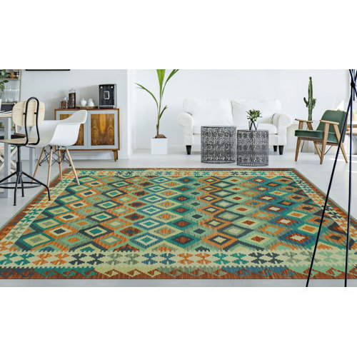 Union Rustic Bousson Handmade Flatweave Wool Rust Green/Blue/Orange Rug